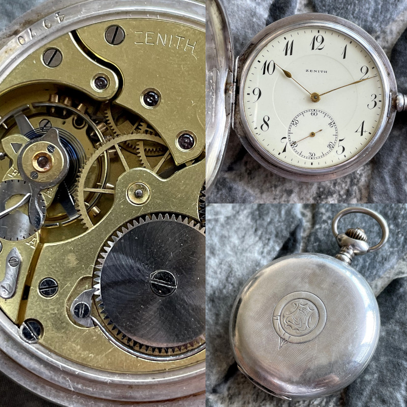 ✩ Antique ZENITH [ Silver 84 / 0.875 ] old pocket watch