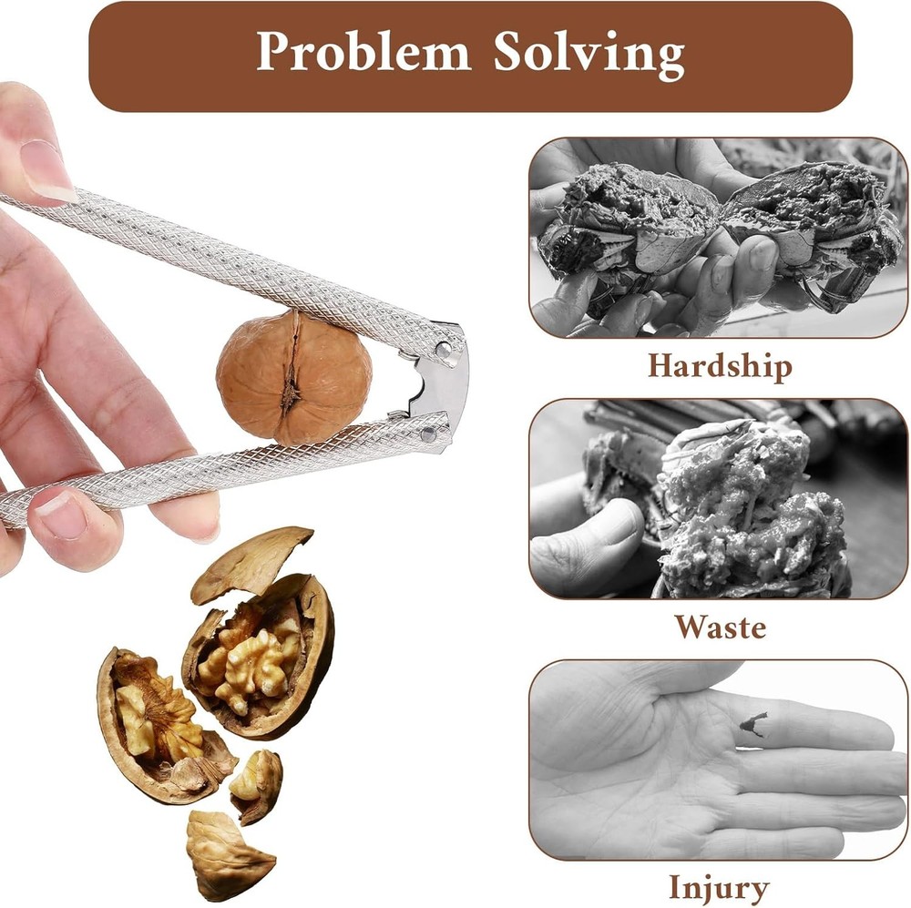 1 Pack Nut Crackers for All Nuts, Stainless Steel Walnut Cracker Tool with 2 PCS