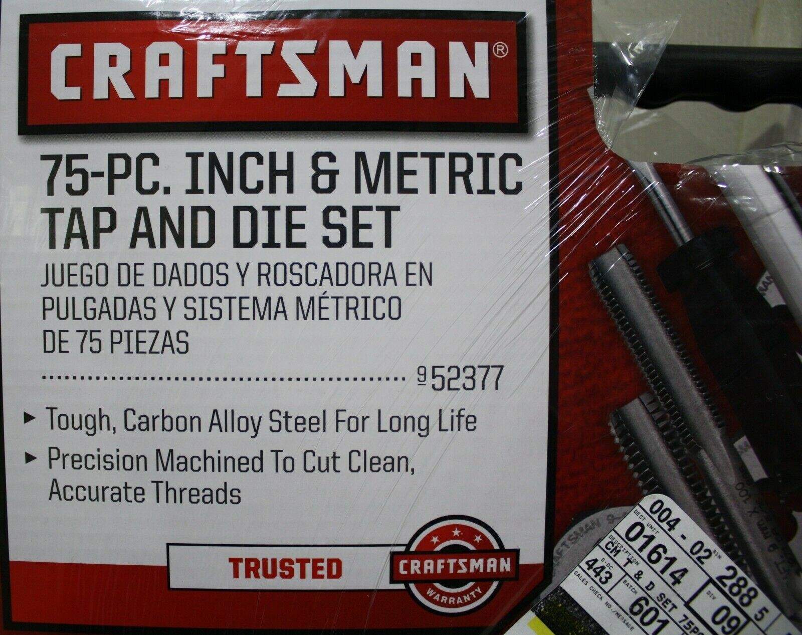 Craftsman 75 Pc Combination Tap & Die Carbon Steel Set Case SAE Metric 75 Piece