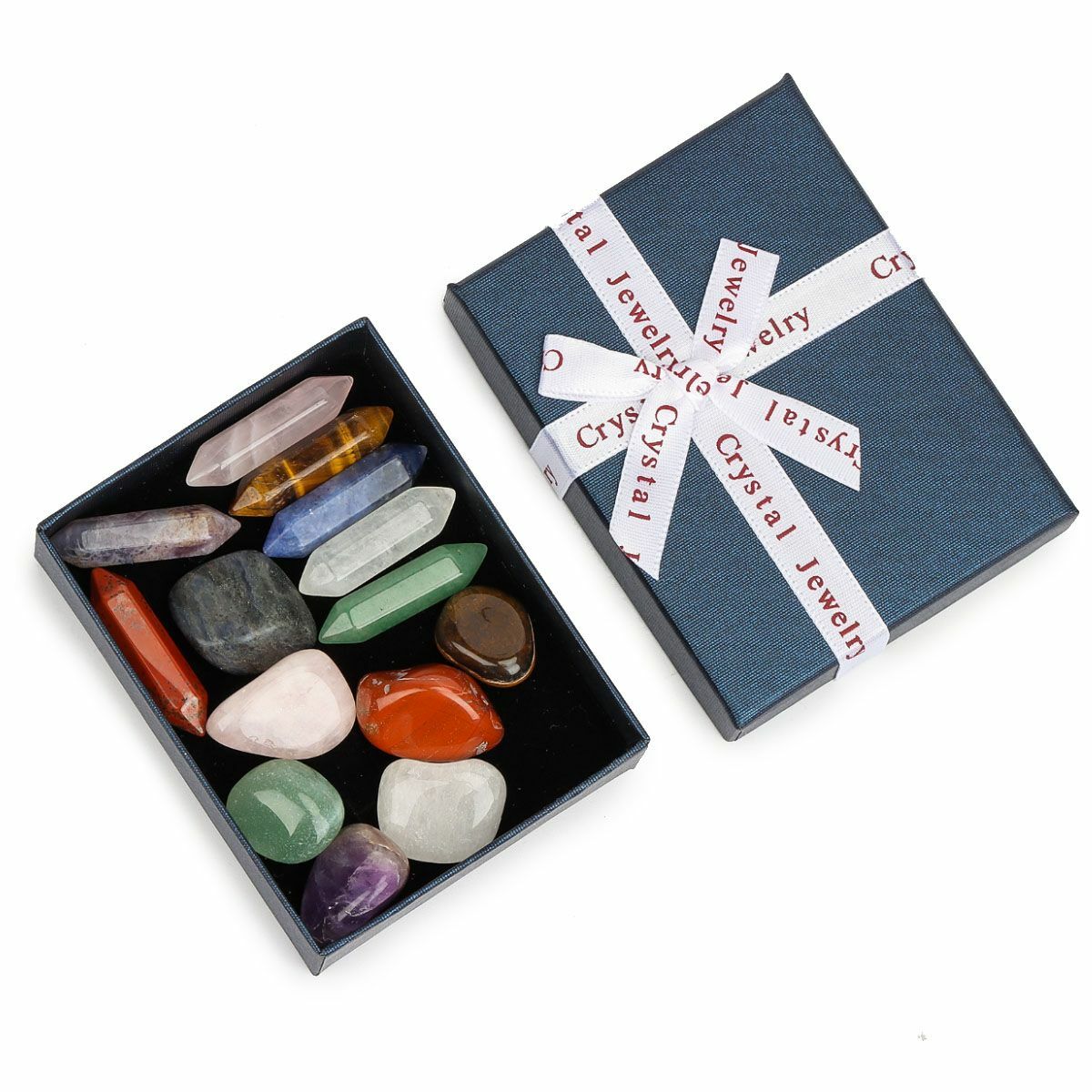 Set of 14 Healing Crystal Natural Gemstone Reiki Chakra Collection Stones w/ Box