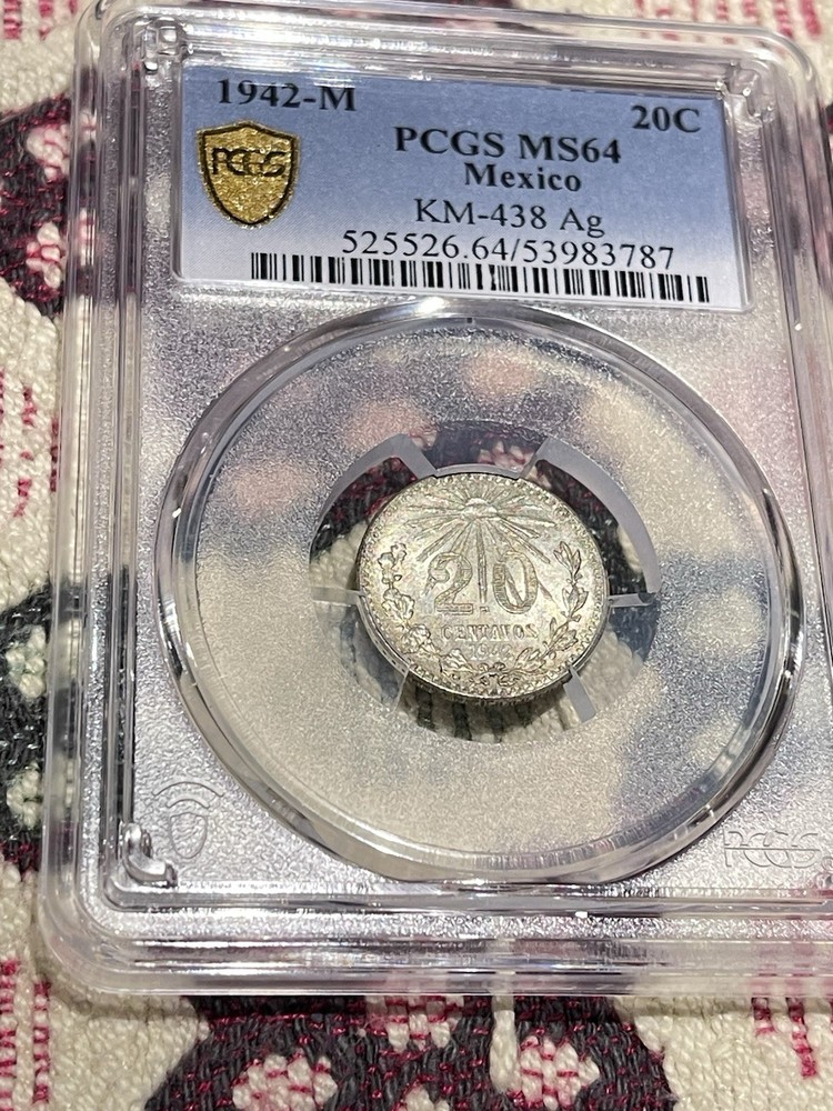 1942-M Mexico SILVER 20 Centavos PCGS 💎💎💎MS64 Gold Shield💎💎💎