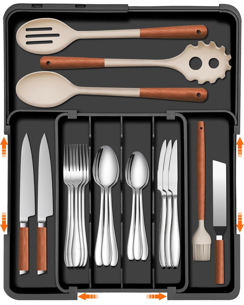 Spaclear Silverware Organizer - Expandable Kitchen Drawer Organizer, Black