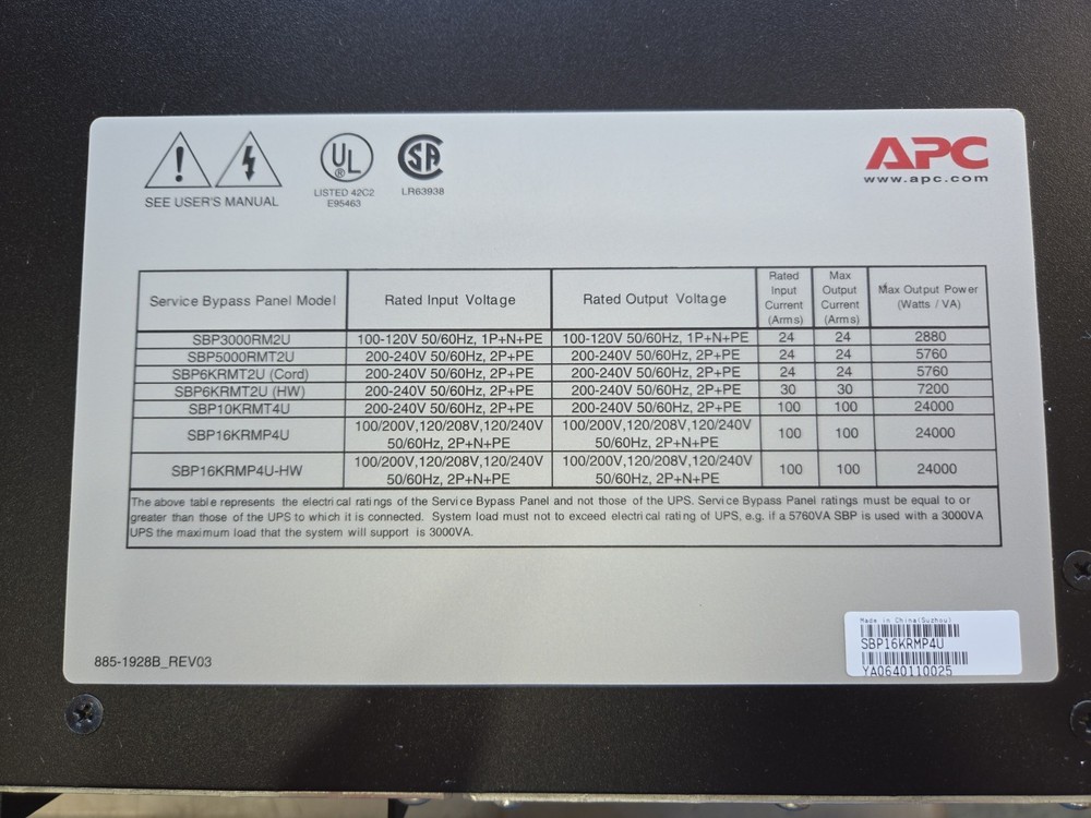 APC Service Bypass Panel SBP16KRMP4U
