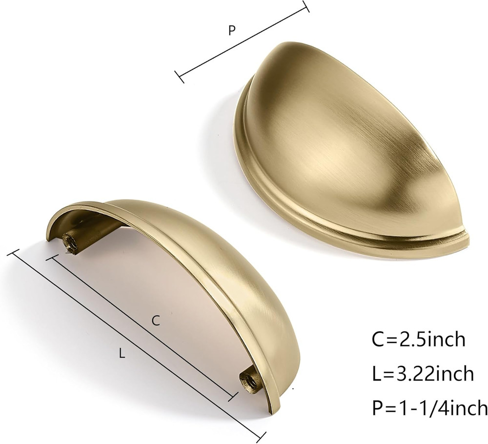 10 Pack 2-1/2" Drawer Pulls Brushed Brass Cabinet Cup Pulls Kitchen Hardware Cab