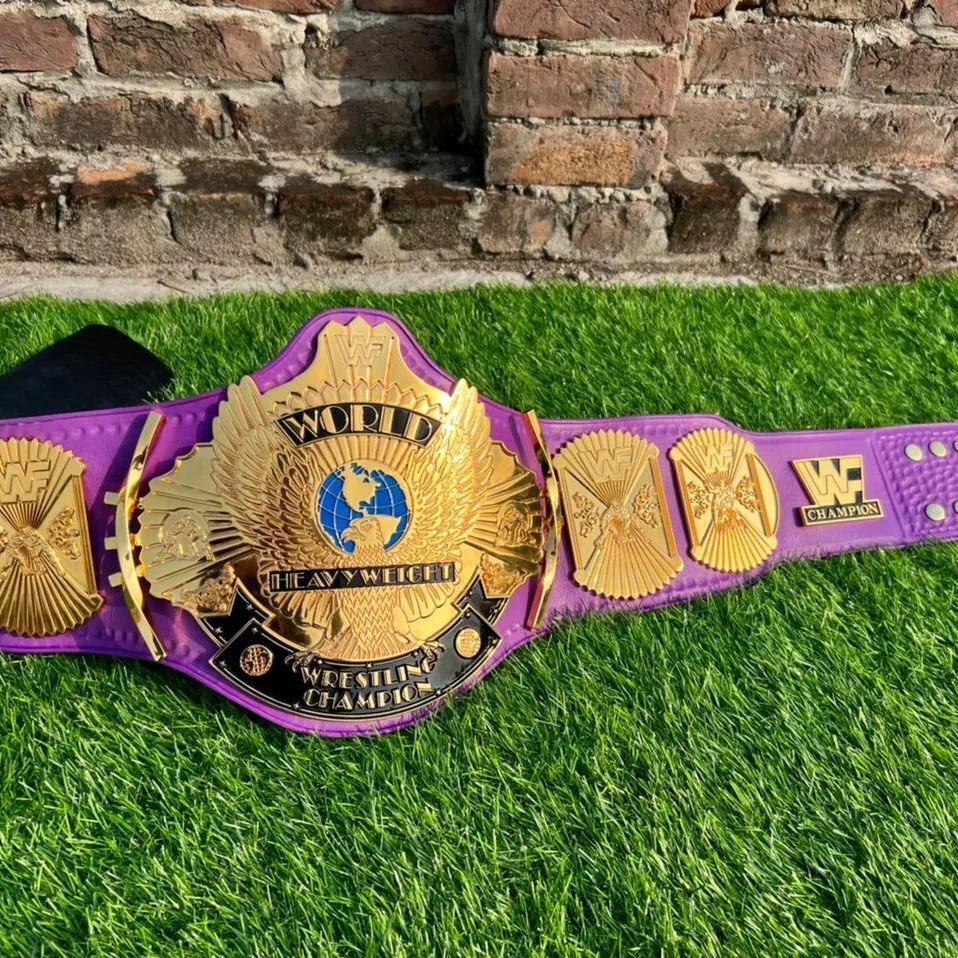 Championship Wing Eagle Wrestling Belt 4 M Zinc Gold Plate Purple Leather Strap