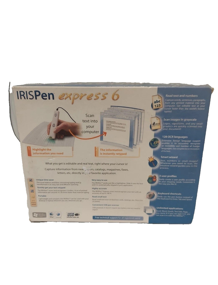 IRIS Pen Express 6 Handheld Scanner For Windows & Mcintosh SEALED