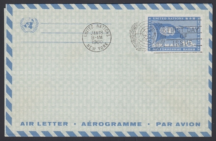 UNITED NATIONS, 1960. Aerogrammes First Day W3, Mint