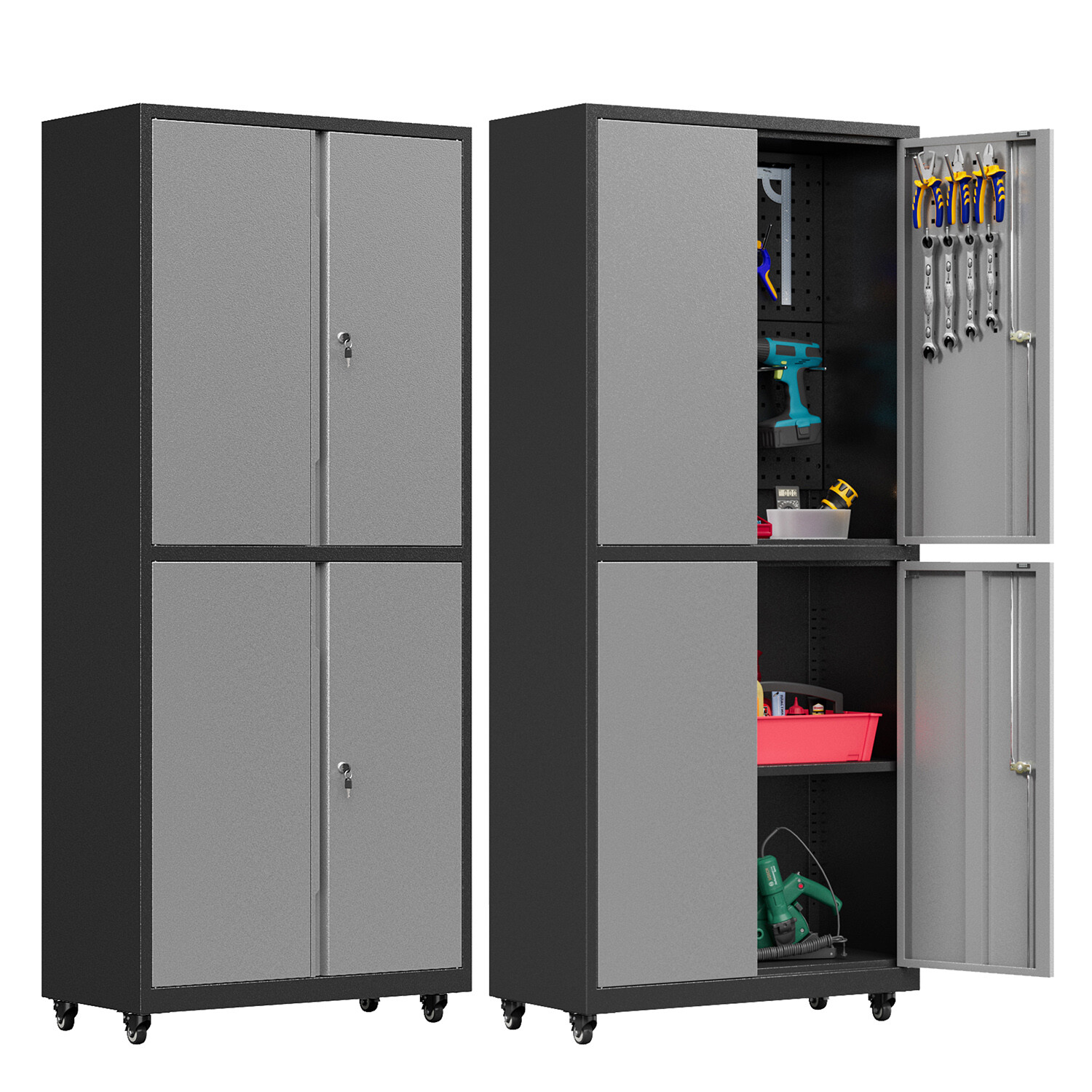 Metal Tool Storage Cabinet Locking Rolling Garage Cabinet Cupboard Shelves Chest