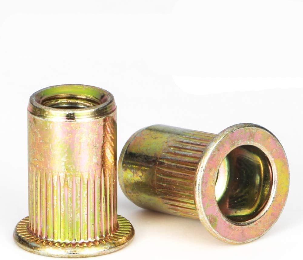 50Pcs UNC 3/8-16 Rivet Nut,Flat Head Rivnut Threaded Insert Nut,Knurled Body