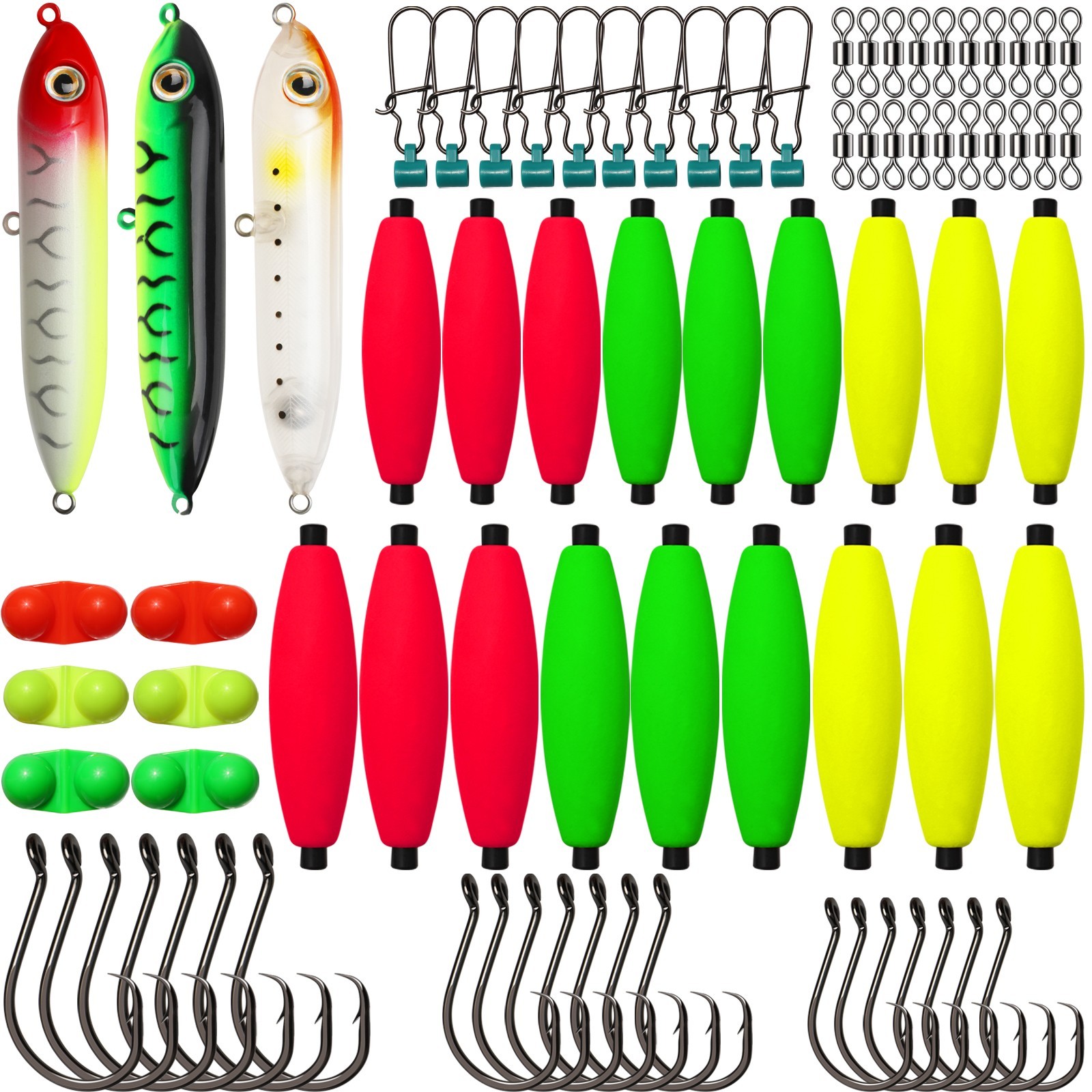 Dovesun Catfishing Tackle Kit - 99PCS Floats Hooks Bells Swivels Rig Accessories