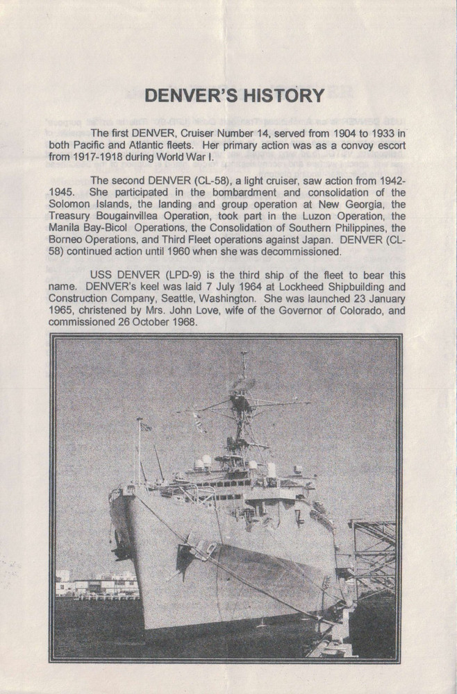 USS Denver LPD 9 Welcome Aboard pamphlet