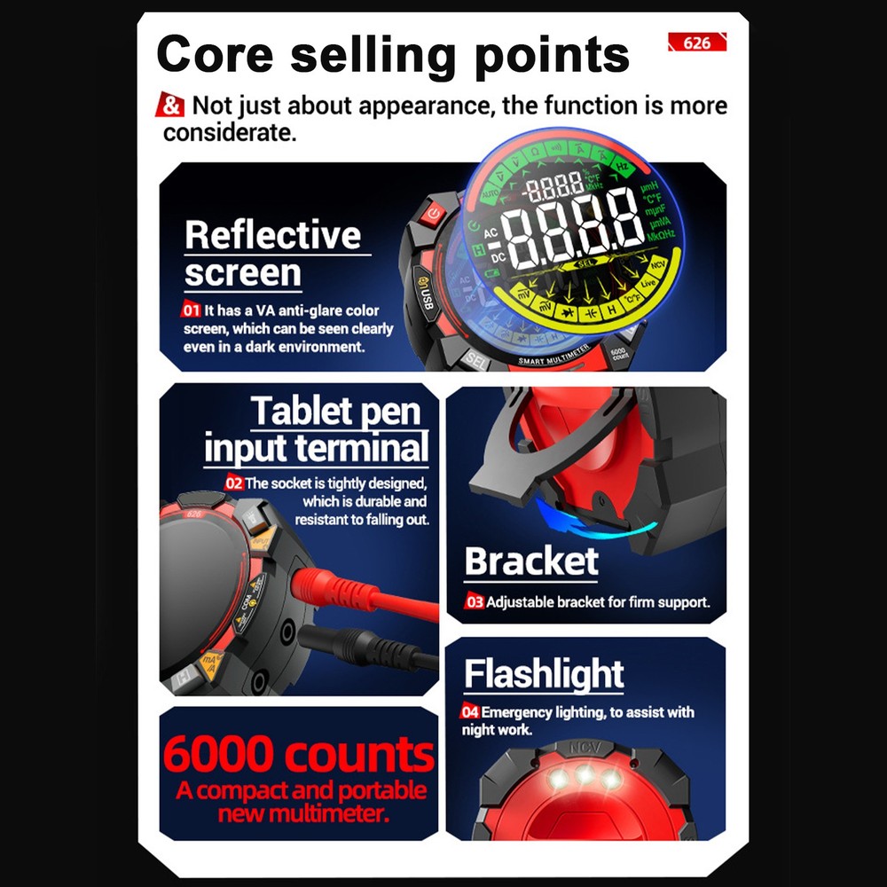 6000 Counts Multimeter With Backlit Display For Electricians WUJF