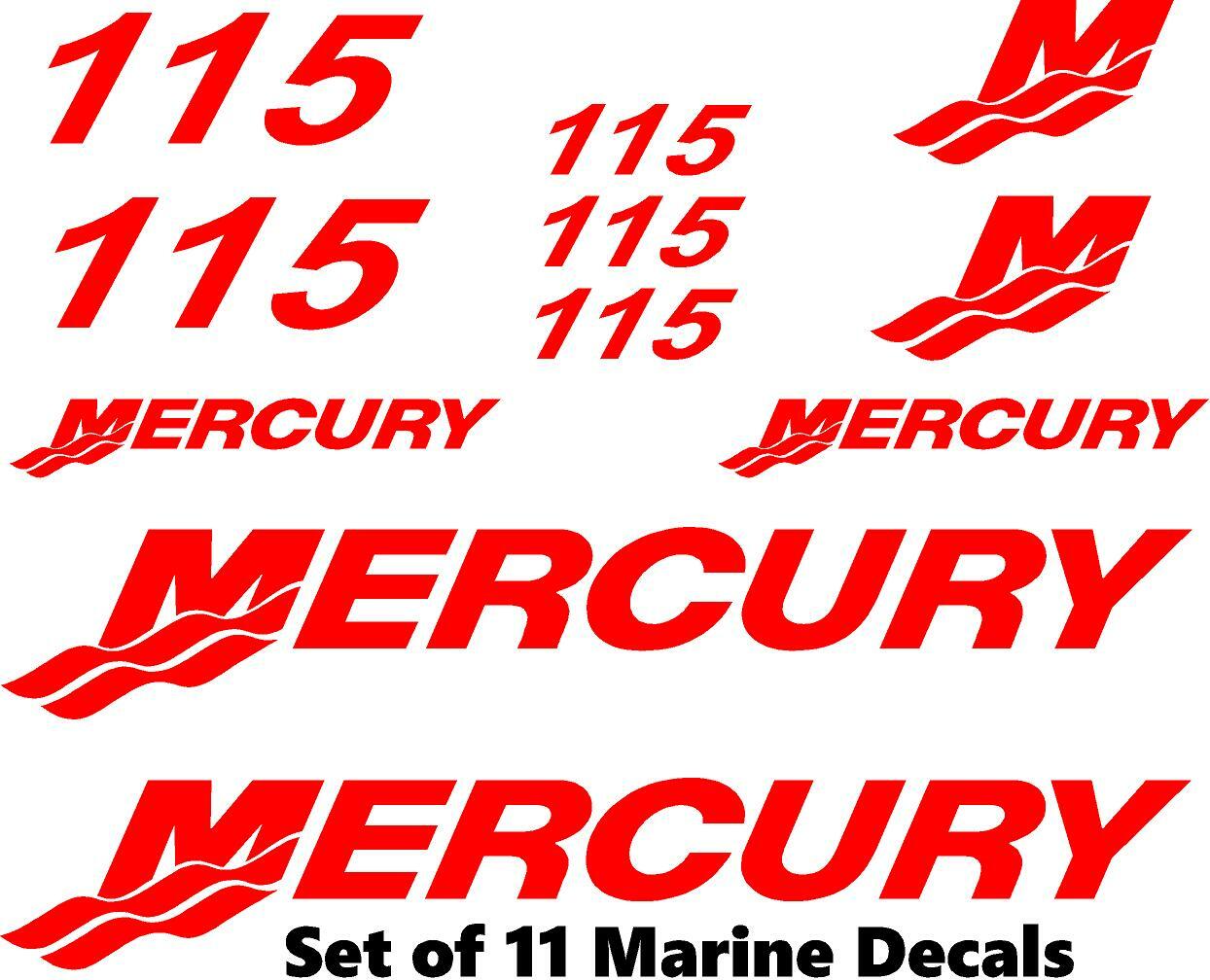 (11pc) Set of 115 Hp Mercury outboard cowling decal set custom color choices