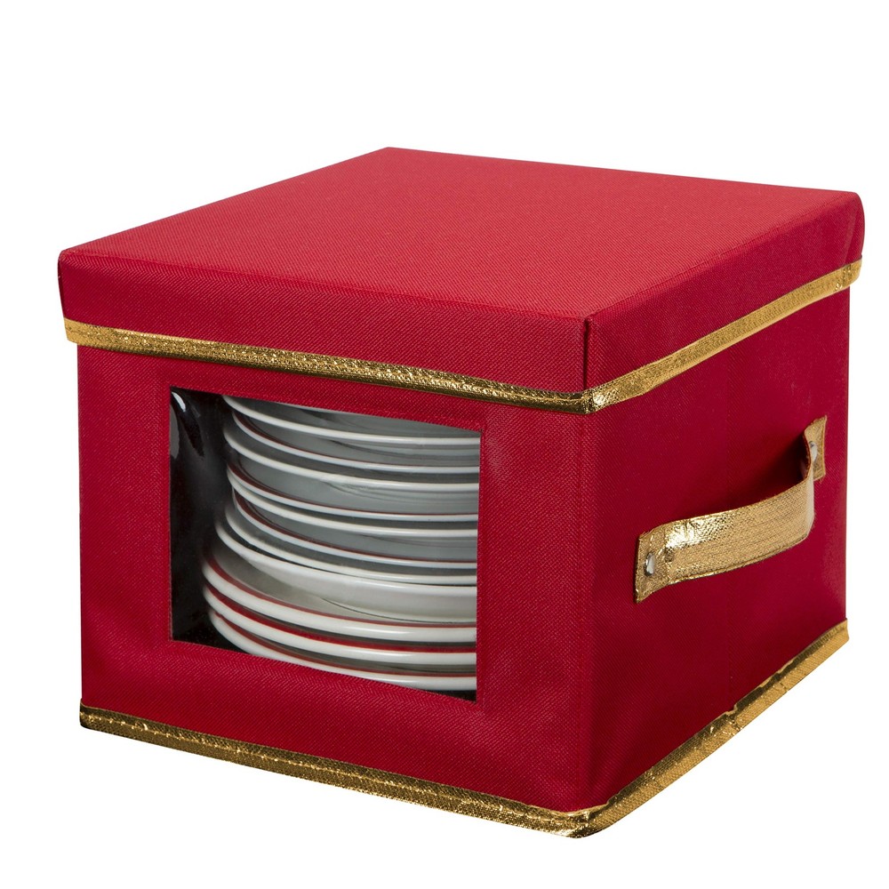 Simplify Holiday Salad Plate Dinnerware Storage Box | 9.45 Inch | Medium, Red