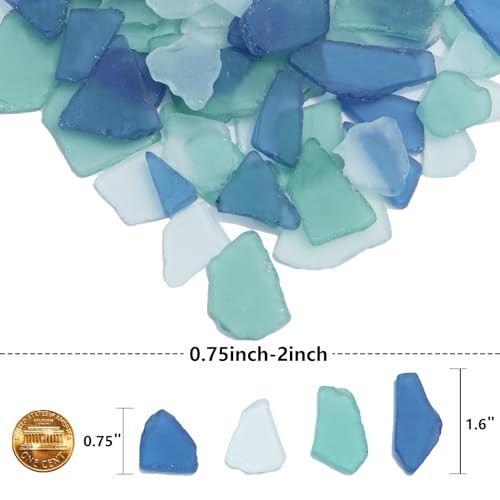 Sea Glass for Crafts - 14oz Frosted Seaglass Pieces - Blue, Aqua Green, White