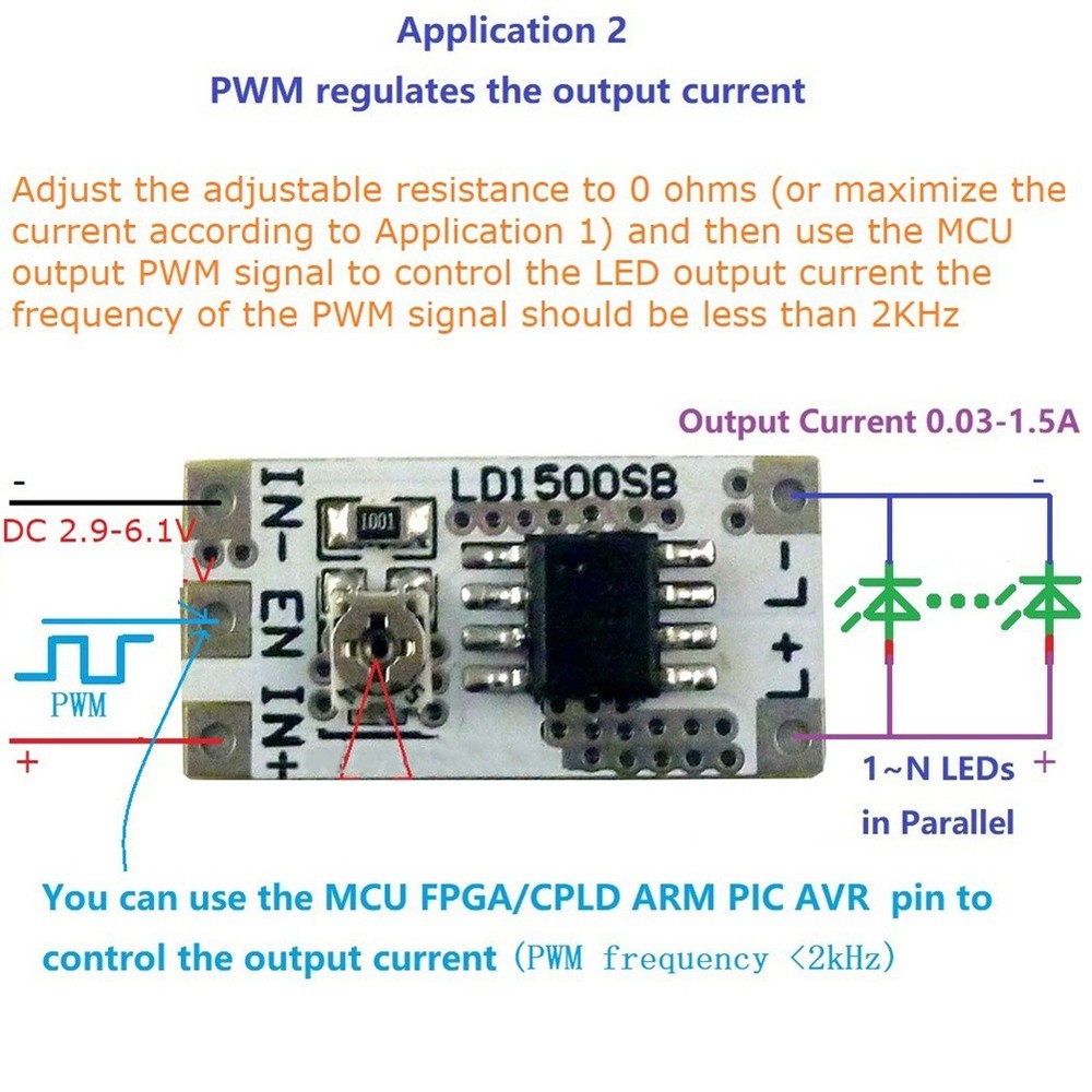 DC 3-6V 28-1500mA Adjustable Output Current LED Driver Module PWM Control5862