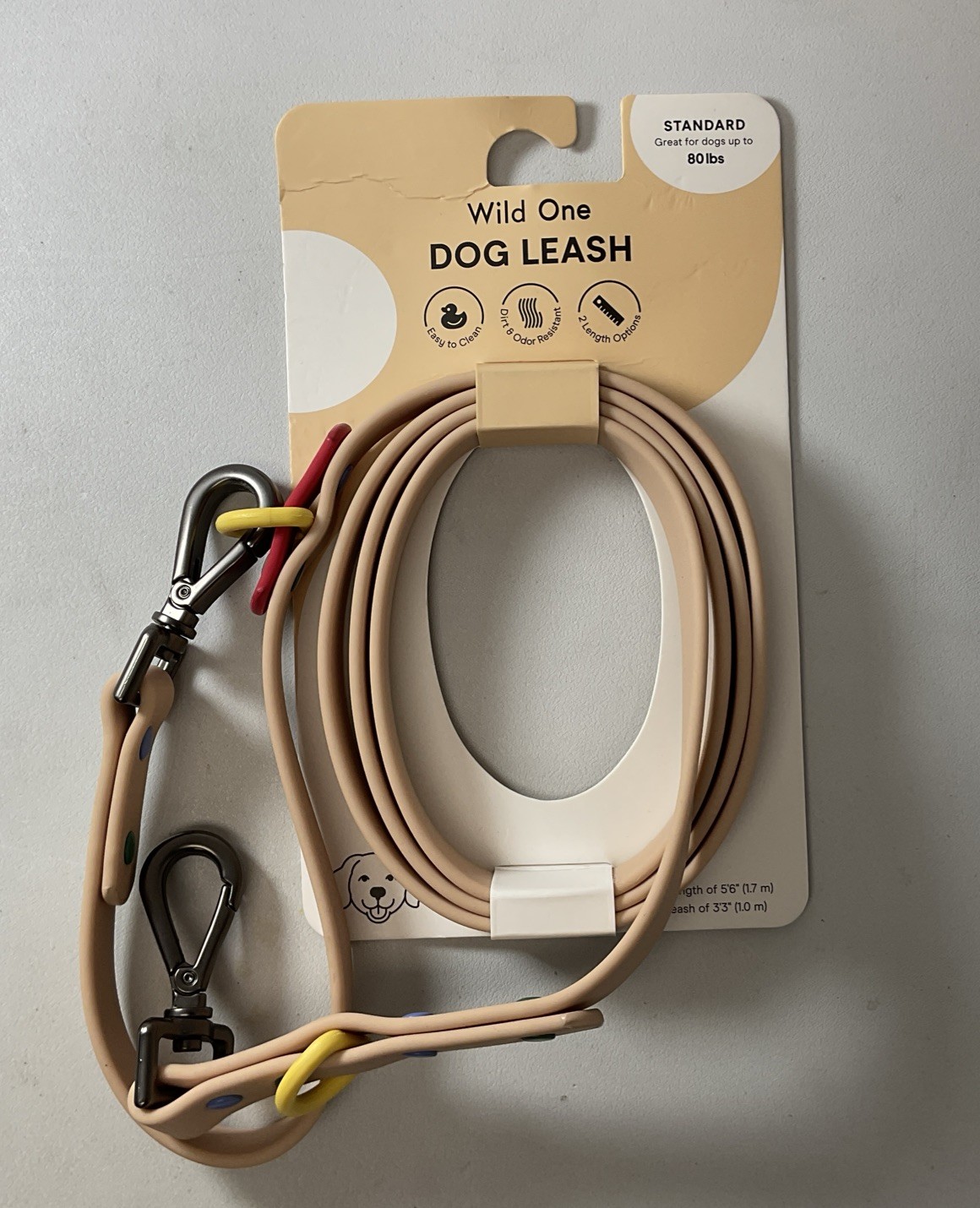 Wild One Standard Dog Leash Up To 80 Lbs - Tan - Leash Adjustable 3’3”-5’6”-NEW