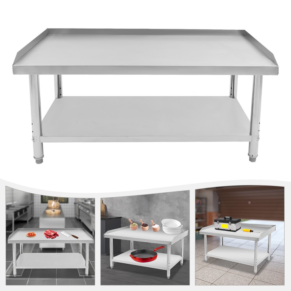 Stainless Steel Adjustable Kitchen Work Table 2 Tier Garage Workbench Load 200kg