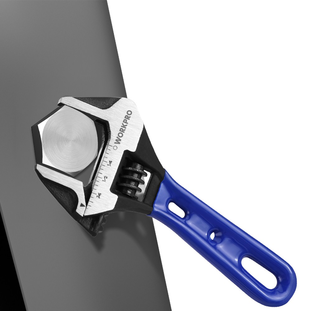 WORKPRO 4-inch Stubby Adjustable Wrench Extra Wide Jaw Opening Wrench Metric/SAE