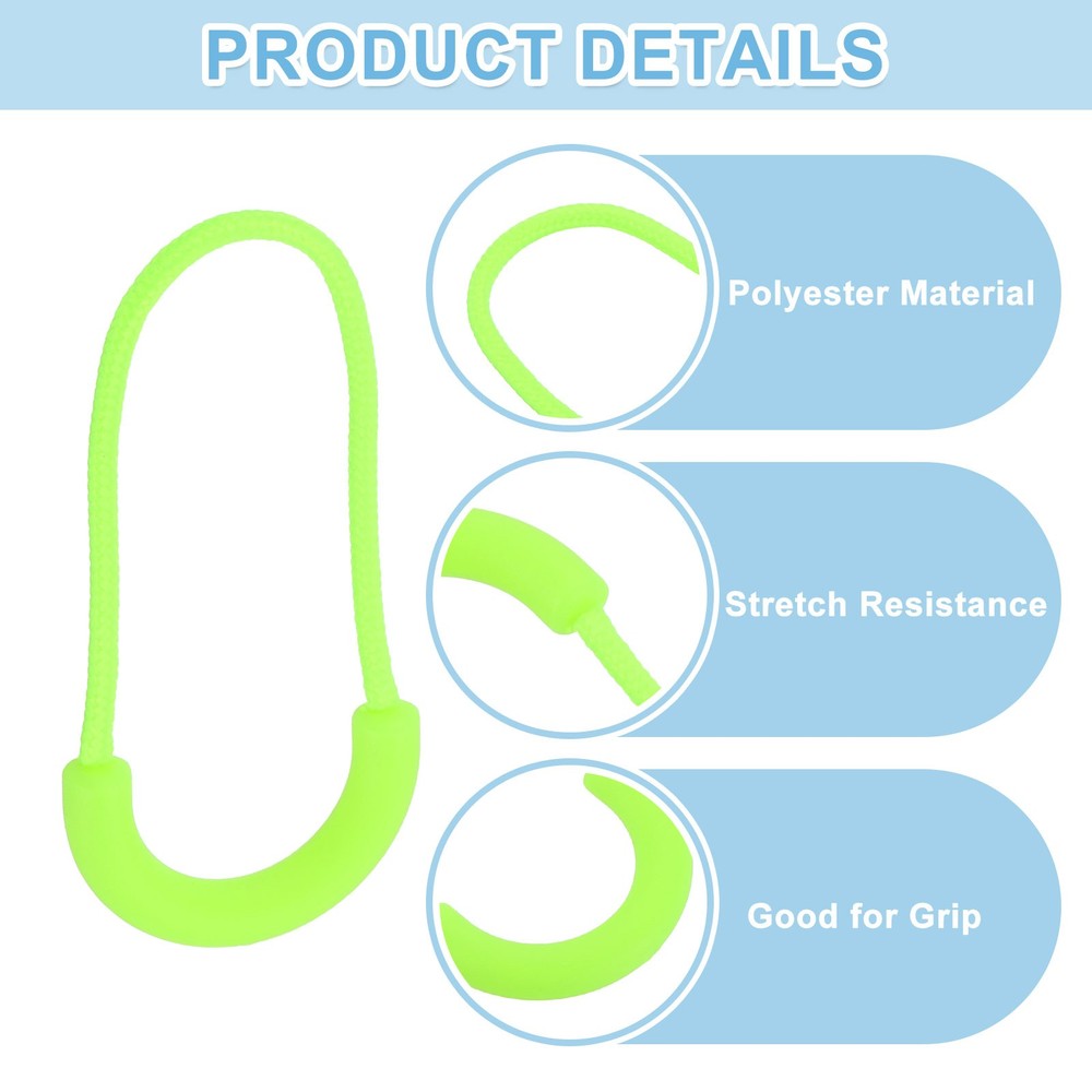 16Pcs U-Shape Zipper Pull Replacement Cord Extender, 63.5mm Fluorescent Green