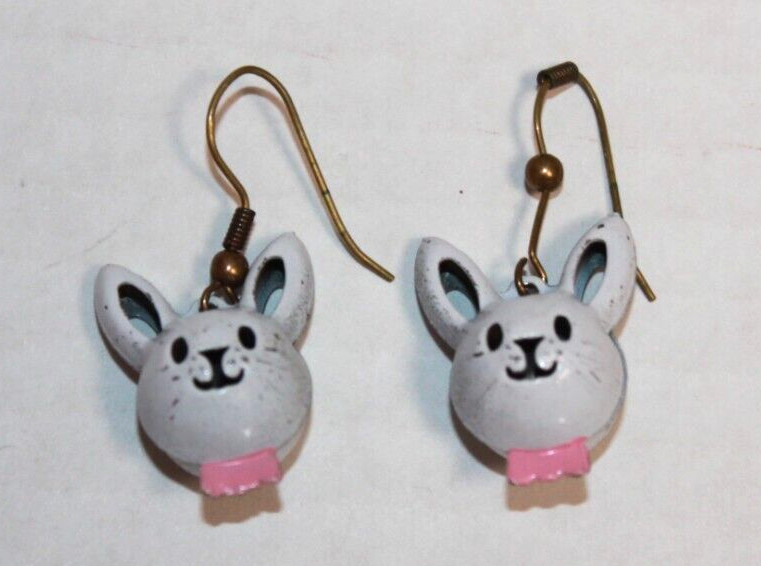 White Painted Metal Easter Bunny Earrings