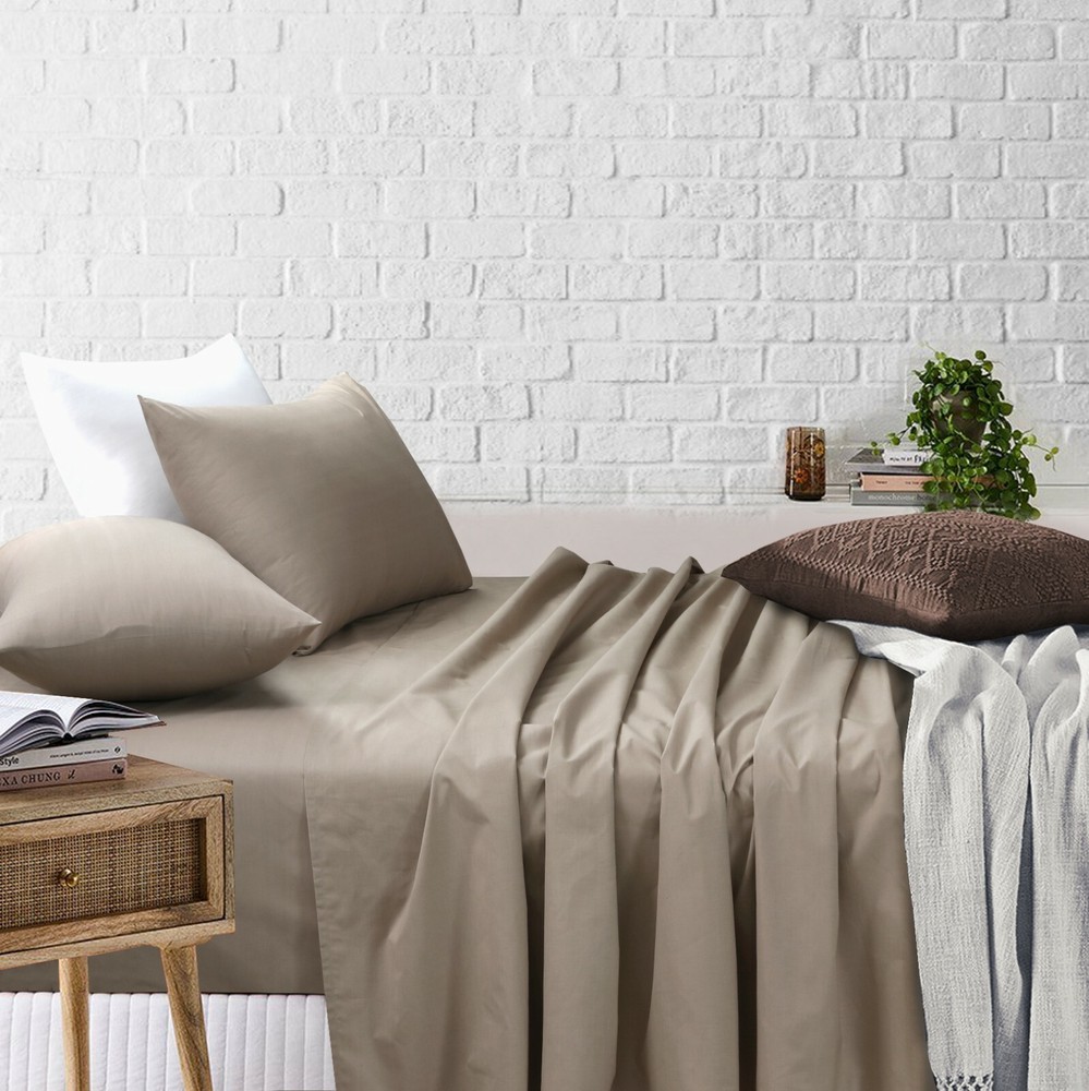 Beige Cotton Blend Flat Fitted Sheet Set Single/Double/Queen/King Bed Sheet