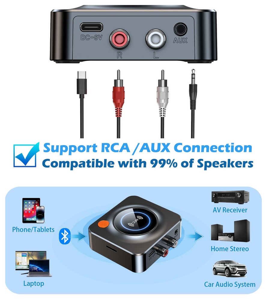 Bluetooth Receiver for Home Stereo, AUX RCA to Bluetooth Adapter for Old Spea...