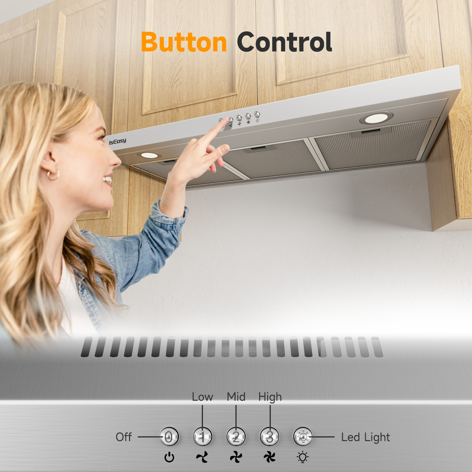 36 Inch Kitchen Range Exhaust Hood Fan Vent Stainless Steel Under Cabinet Mount#