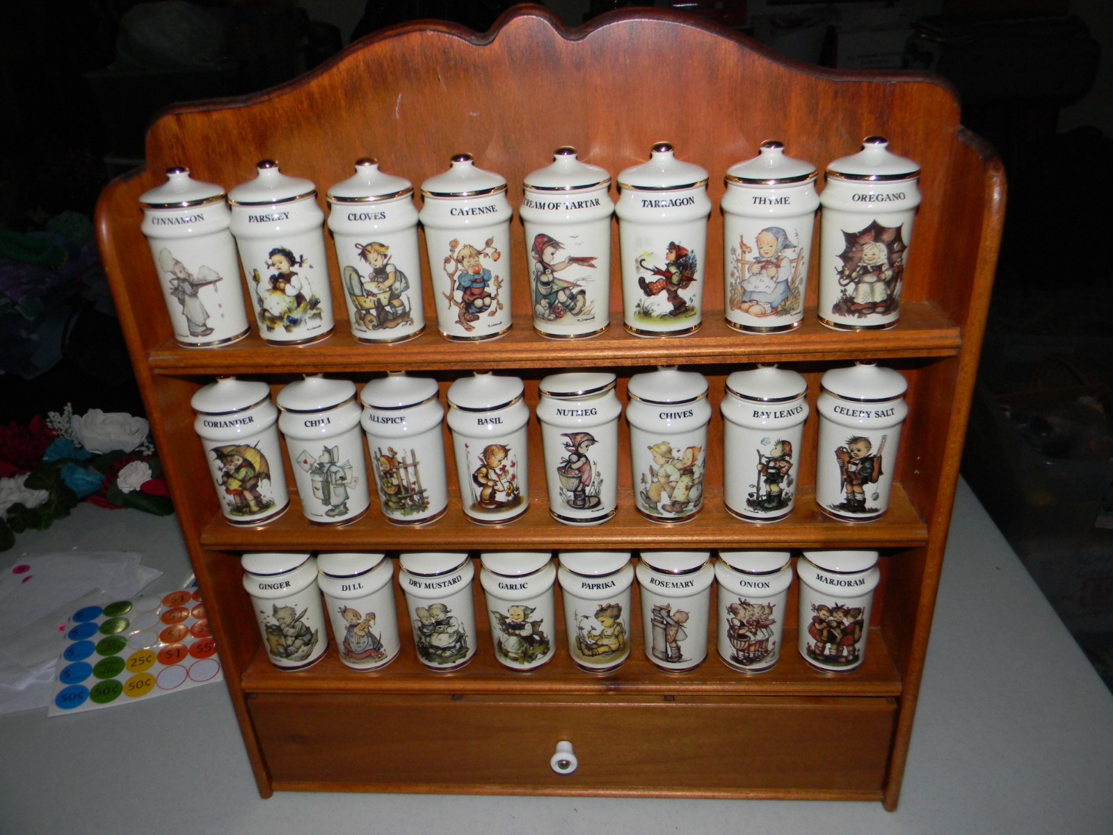 Hummel Danbury 24 KT GOLD 24 Spice Jar COLLECTION w/ Wood Rack