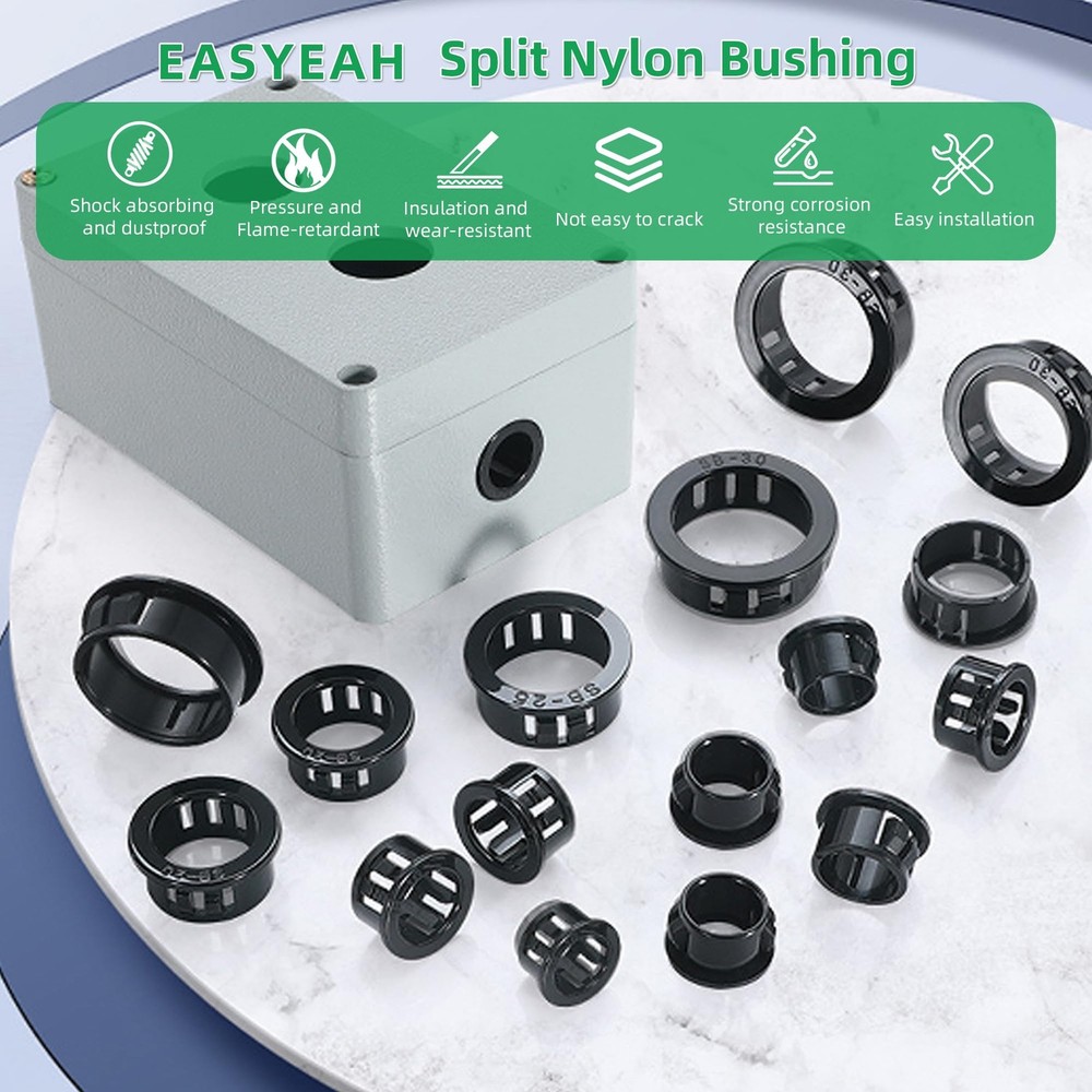 EASYEAH 2"(50mm) Black Snap-in Knockout Insulating Bushing SB-50, 2",