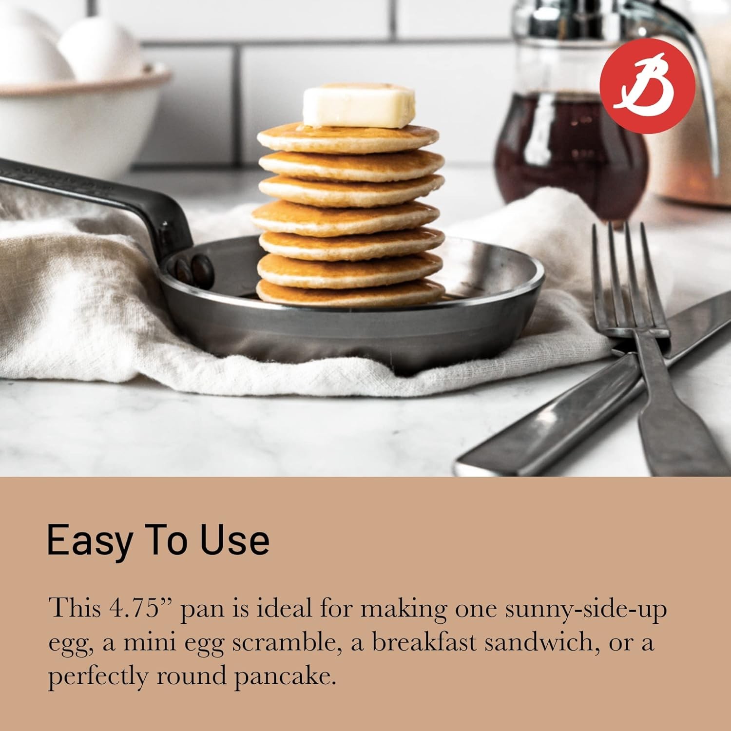 De Buyer 5612.12 Mineral B Round Carbon Steel Egg & Pancake Pan, Nonstick, 4.75"