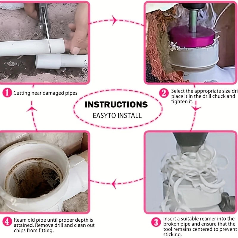 Complete Plastic Reamer Set PVC Pipe Fitting Reamer Kit Standard 1/2" Drills 6Pc