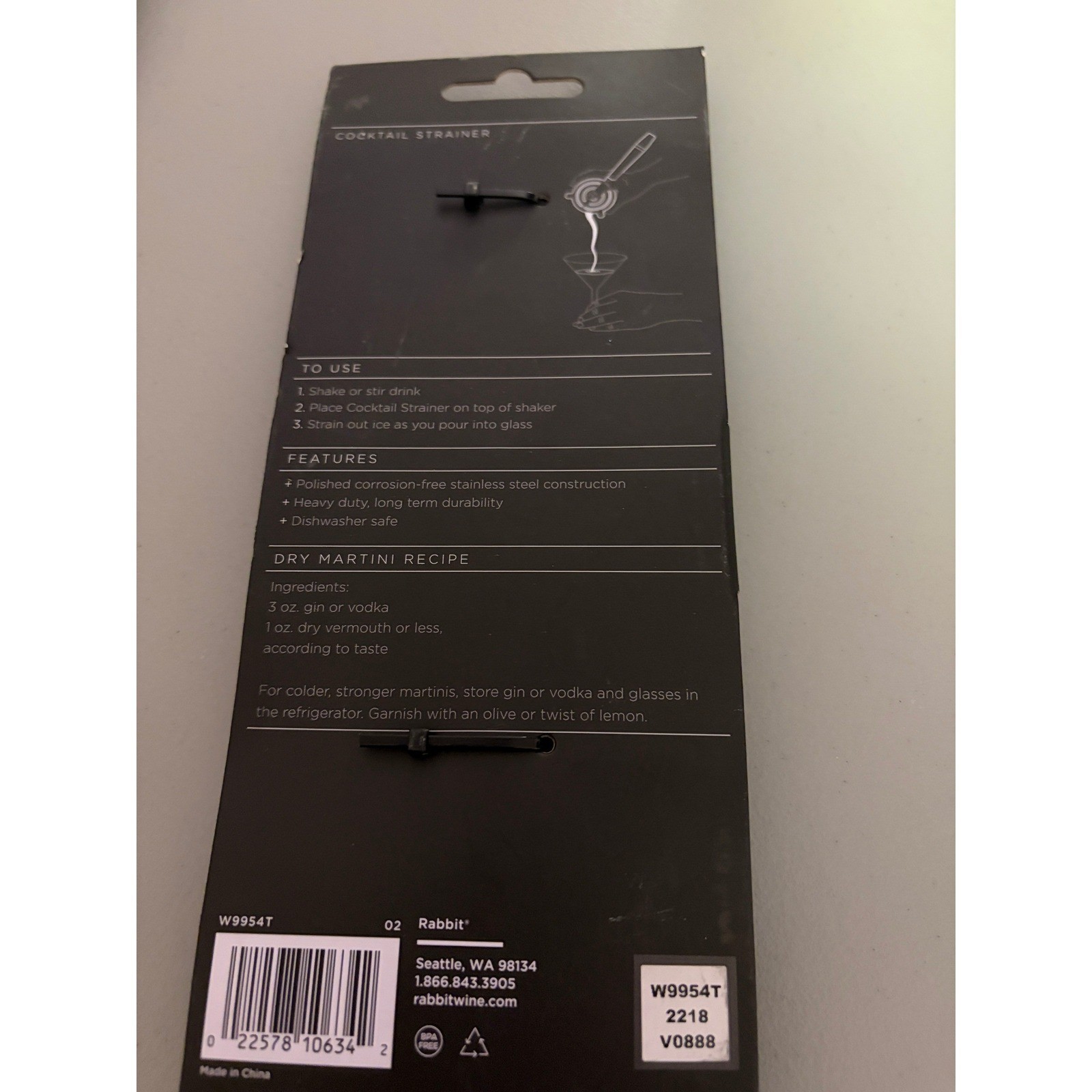 Houdini by Rabbit Cocktail Strainer Stainless Steel Bar Tool