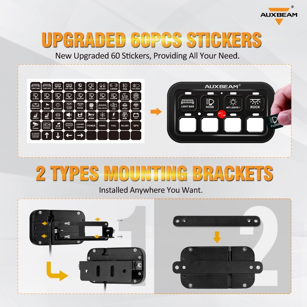 AUXBEAM 8 GANG LED SWITCH PANEL KIT AUTOMATIC DIMMABLE OFF ROAD LIGHT CONTROLLER