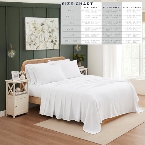 Sheets Set 6 Piece Cooling Bed Sheets with 4 Envelope Pillowcases King White
