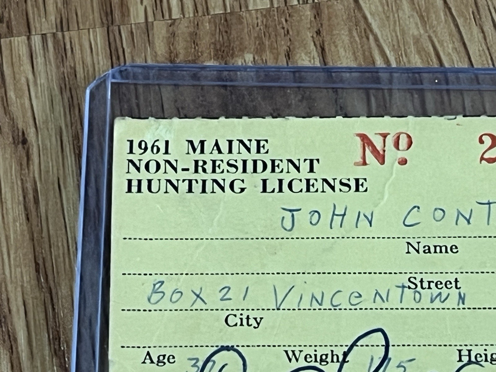1961 MAINE NON-RESIDENT HUNTING LICENSE