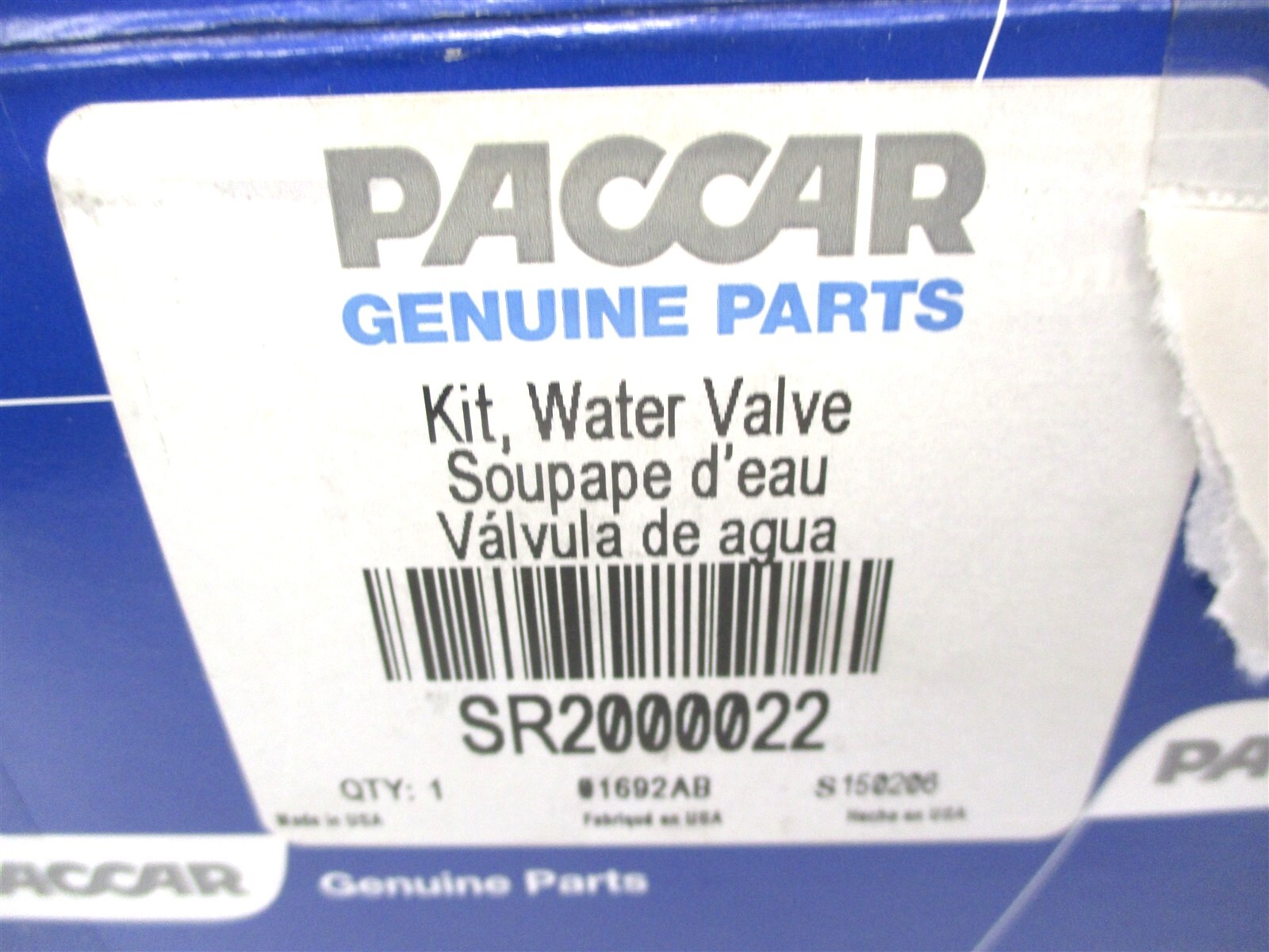 SR2000022 NEW PACCAR WATER VALVE KIT 2499118 869261 1000278262