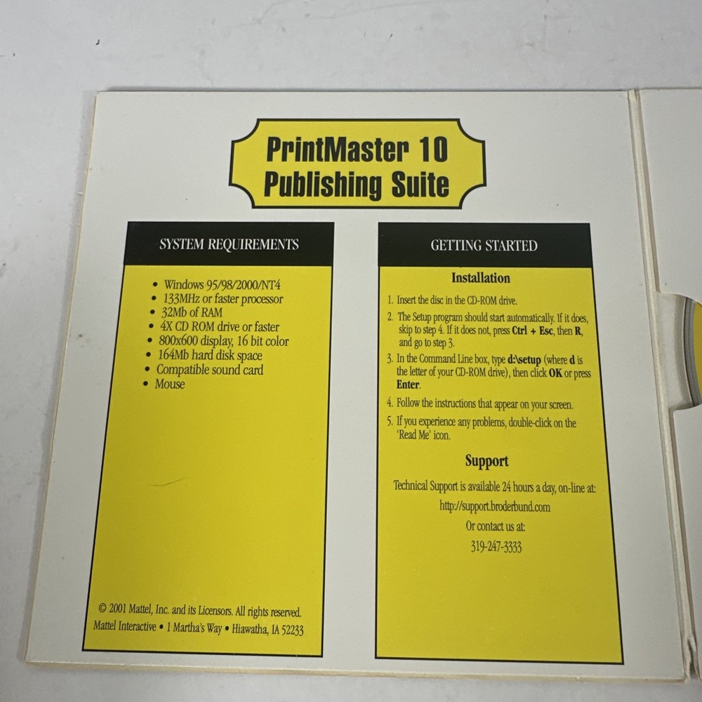 Broderbund PrintMaster 10 Publishing Suite Windows 95 98 2000 Program CD ROM