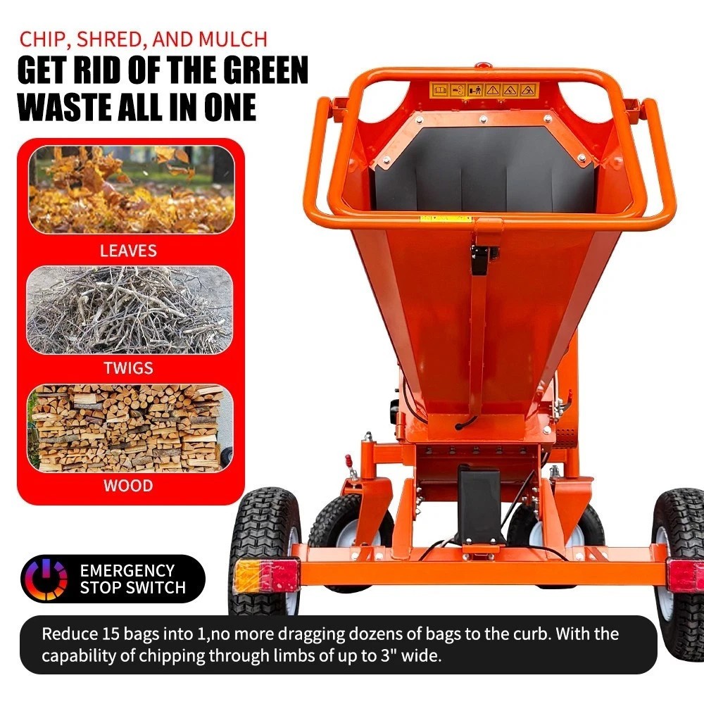 6'' 18hp Wood Chipper 450cc Gas Powered E-start 4-Wheel 12V/9A - FREE SHIPPING