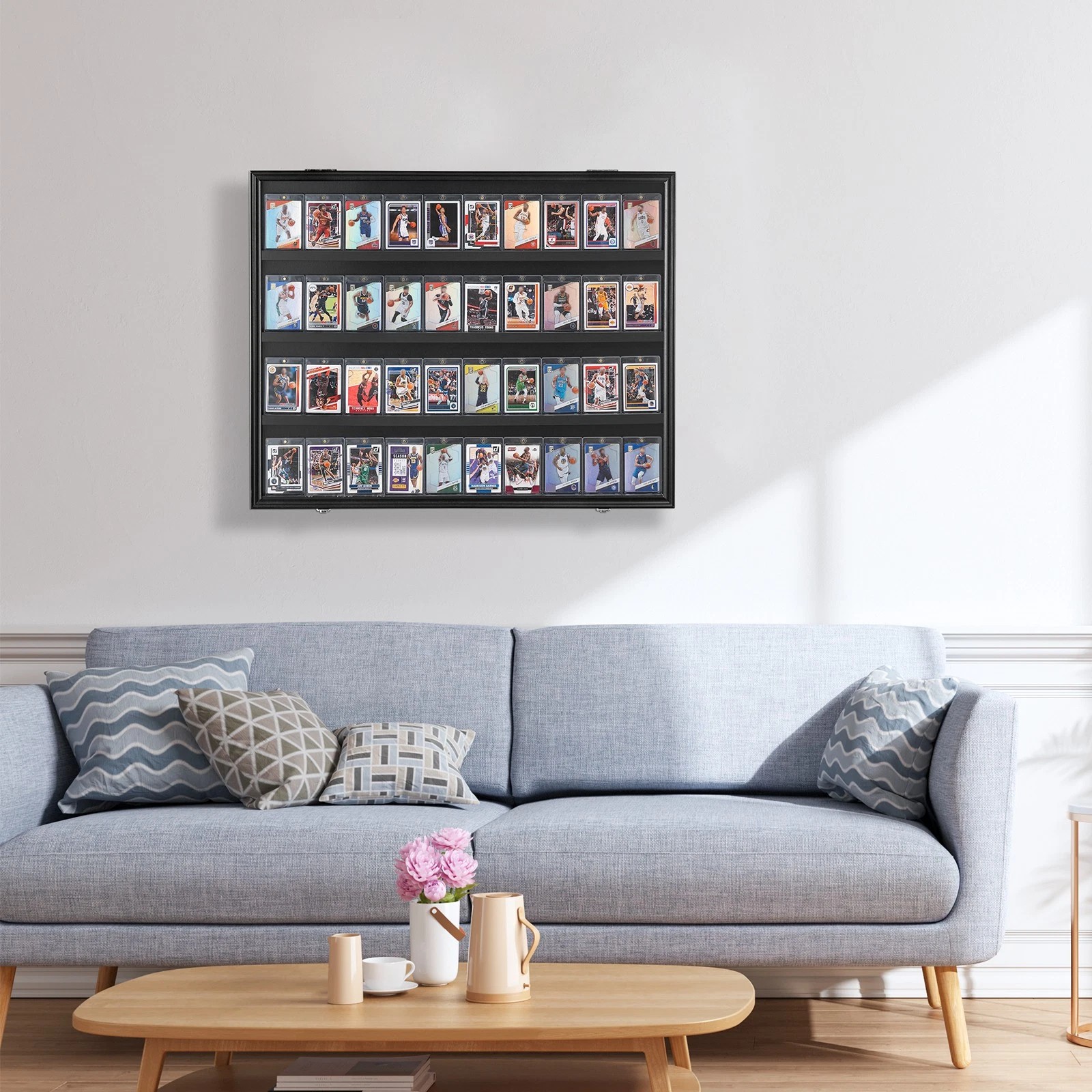 Graded Card Display Case 36 Slots Sports Card Wall Cabinet w/98% UV Acrylic Door