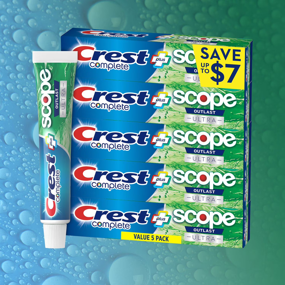 Crest Complete Plus Scope Outlast Ultra Toothpaste 5 Pack 6.3oz Tubes Mint New