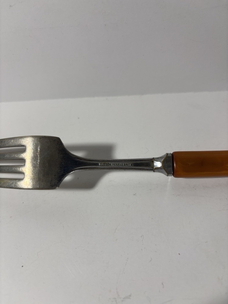 MCM Butterscotch Bakelite Handled Stainless Steel Dinner Fork & Dinner Spoon
