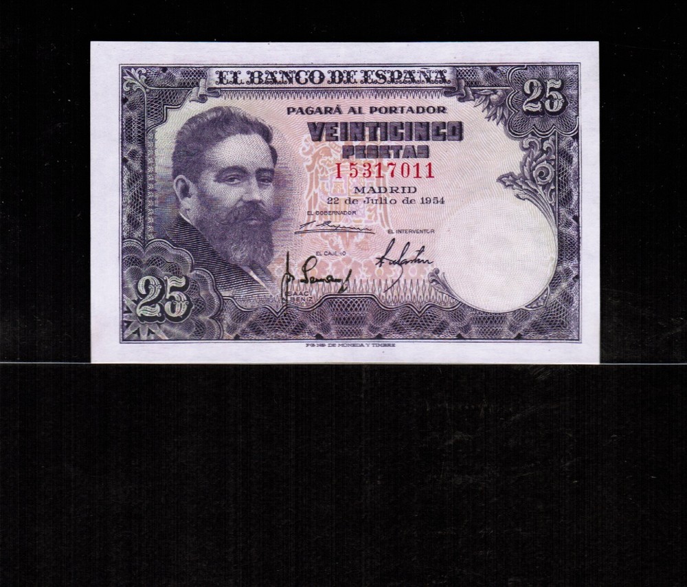 Spain 25 PESETAS 1954 Diff Prefixes Crisp UNC