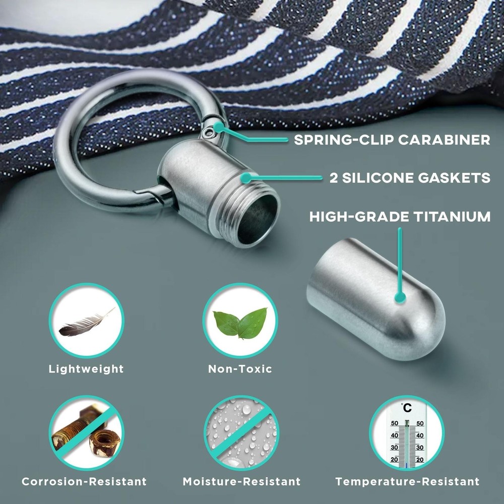 Titanium Keychain Pill Holder, Small Waterproof Pill Case Container W/convenient