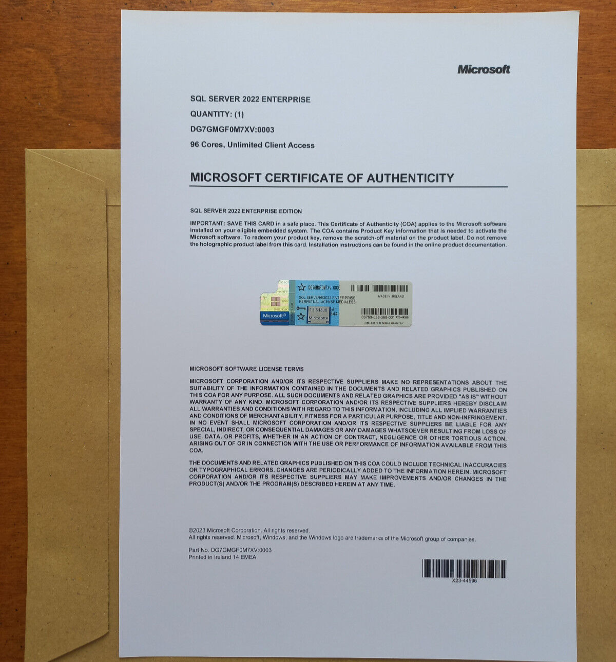 SQL Server 2022 Enterprise 96 Core License, unlimited User CALs PHYSICAL ITEM