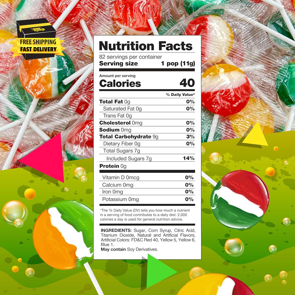 Fruit Lollipops | 2 Pound Box - Approx. 80 Count | Assorted Flavors Hard Candy |