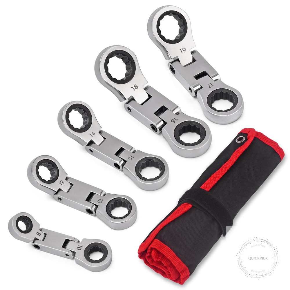 Stubby Wrenches Set, 72-Tooth Flex Head Ratcheting Wrench Set Compact Double Box
