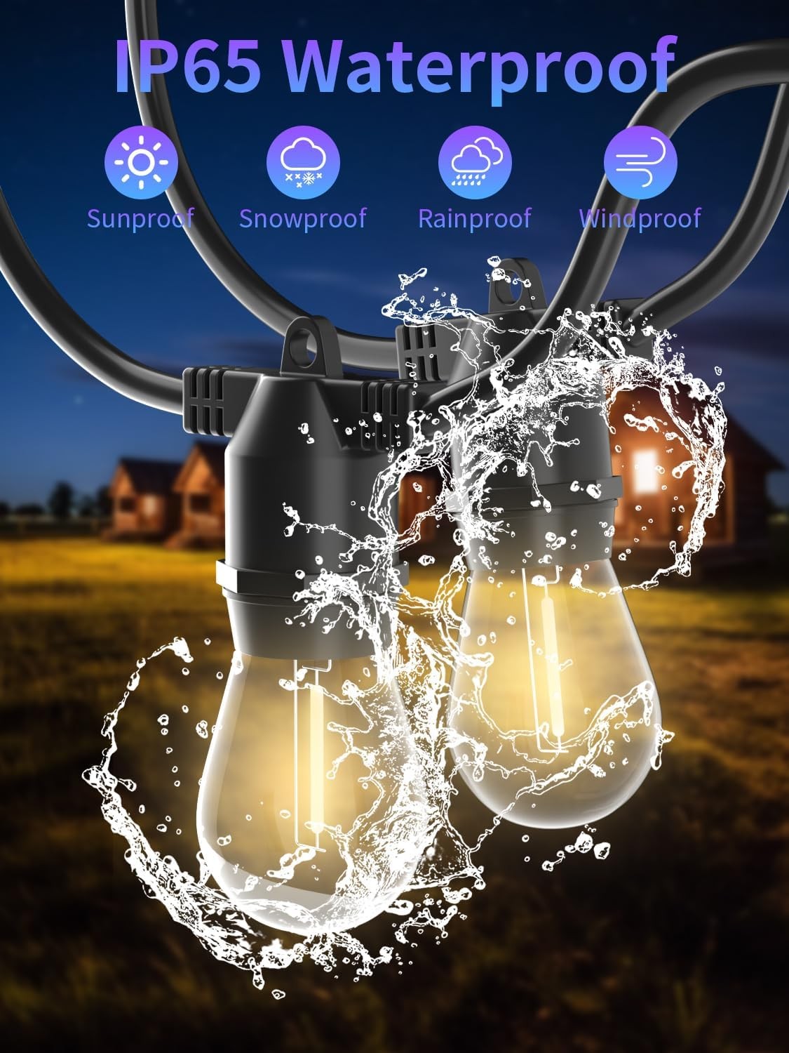 27ft Shatterproof LED String Lights IP65 Outdoor 10 Bulbs E26 Warm White for Gar