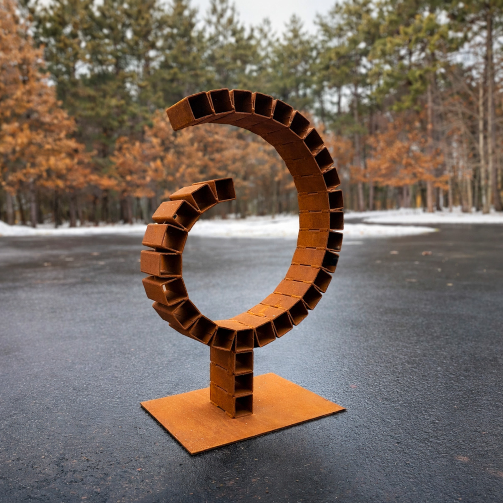 Modern Rusted Metal Garden Sculpture Outdoor Yard Art Handmade Weathered Steel