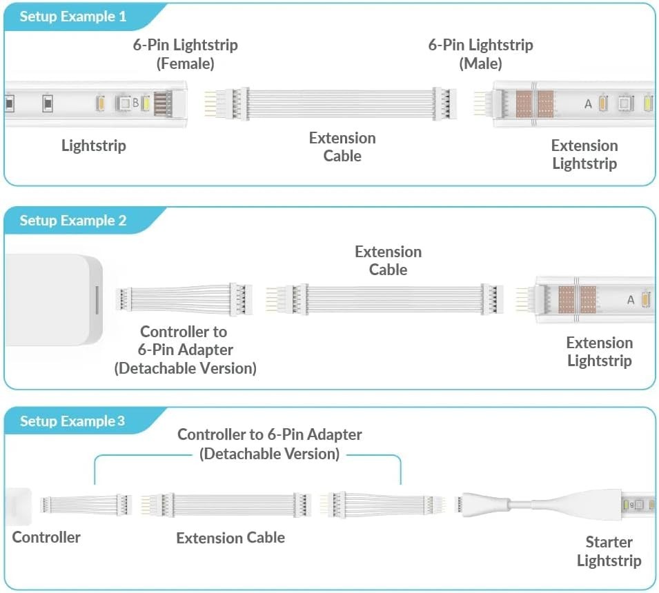 Extension Cable for Philips Hue/Solo Lightstrip 3.3ft, 2 Pack, White - Micro ...
